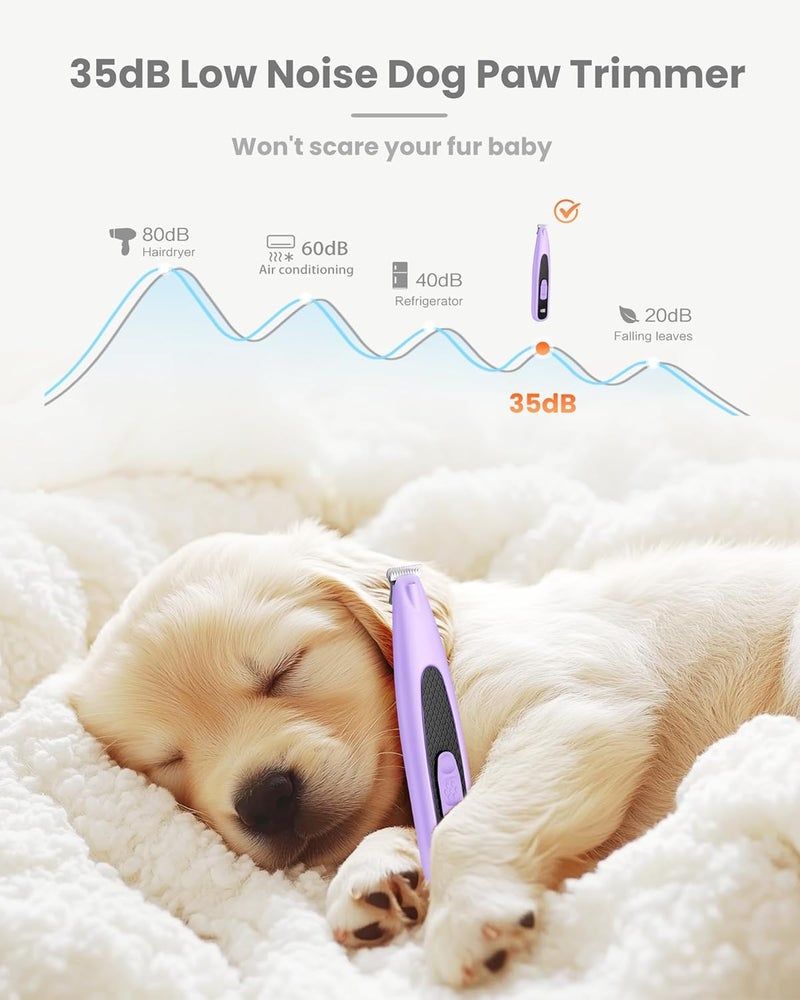 PAPMINI Dog Paw Trimmer with LED Light, Ultra-Low Noise Paw Trimmer for Dogs, Cordless Dog Clippers for Grooming with LED Display, Type-C Rechargeable Pet Clippers for Pads, Ears, Eyes, Face, Rump - Image 2